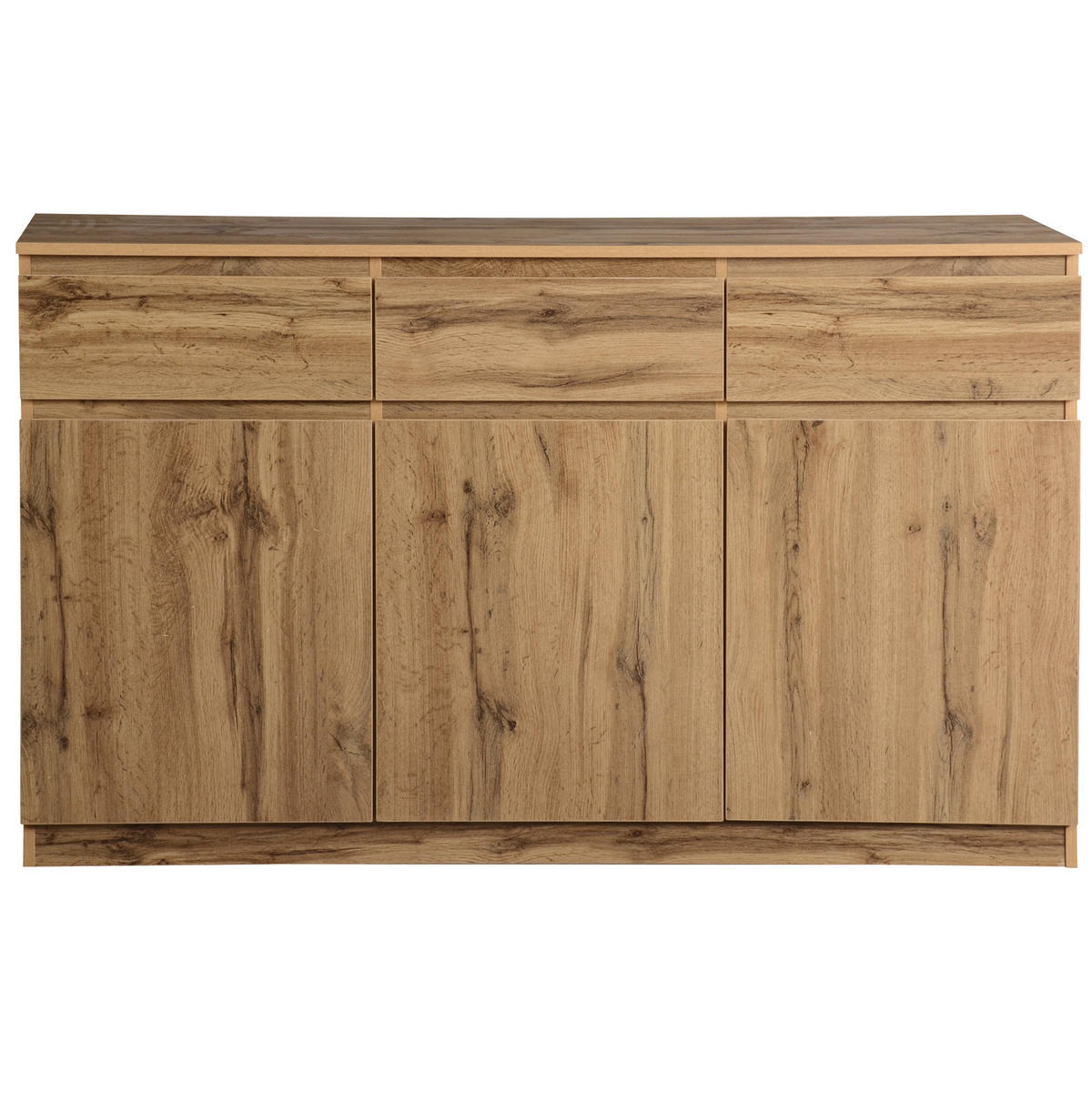 SIDEBOARD aus Spanplatte 135x40x81 cm Holzfarben mit 3 Türen, 3 Schubladen und verstellbaren Einlegeböden - Naturfarben, Holzwerkstoff (135/81/40cm) - Modfu