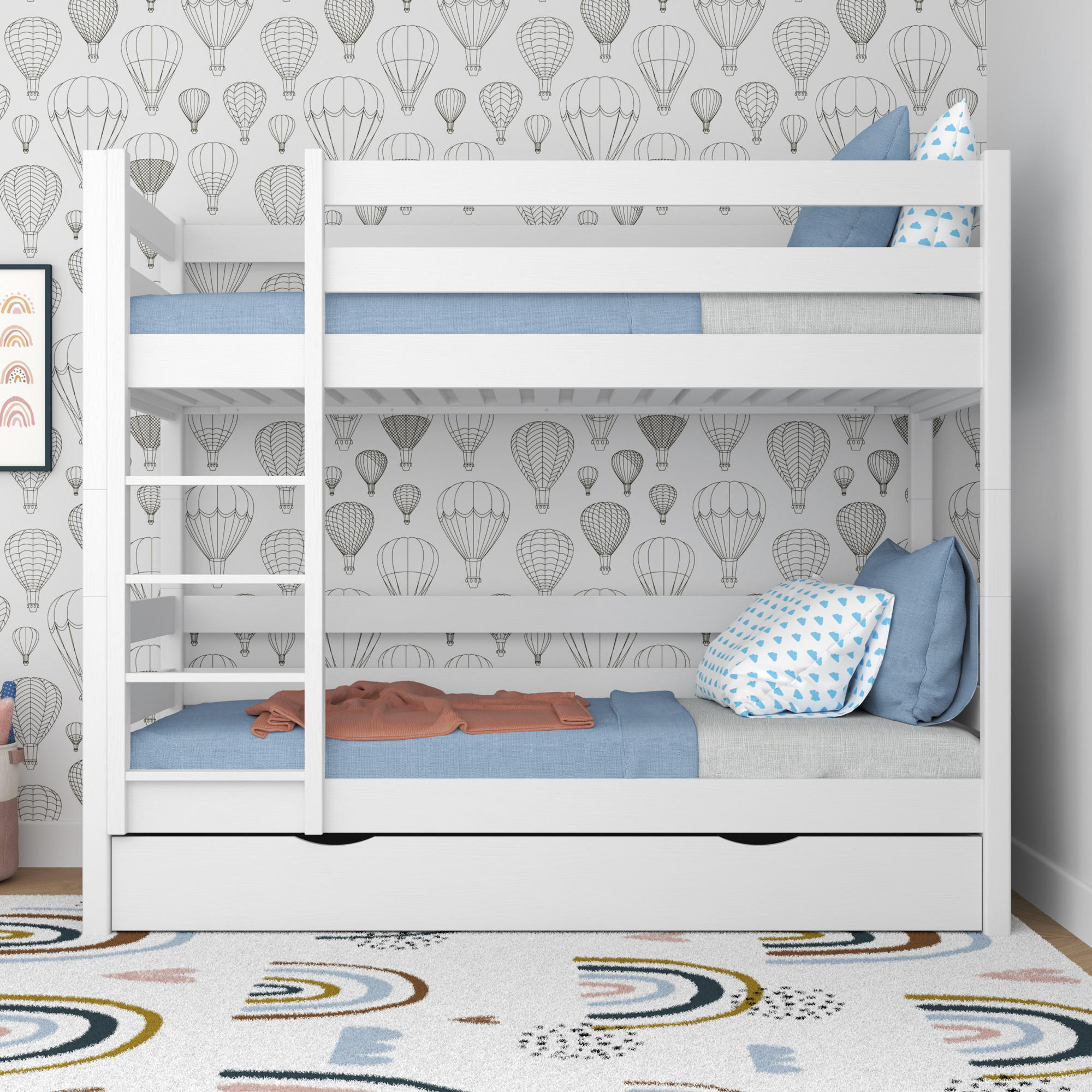 ETAGENBETT N01 mit Schublade Weiß 100/190 - Weiß, Naturmaterialien/Holz (100/190cm) - N-Wood