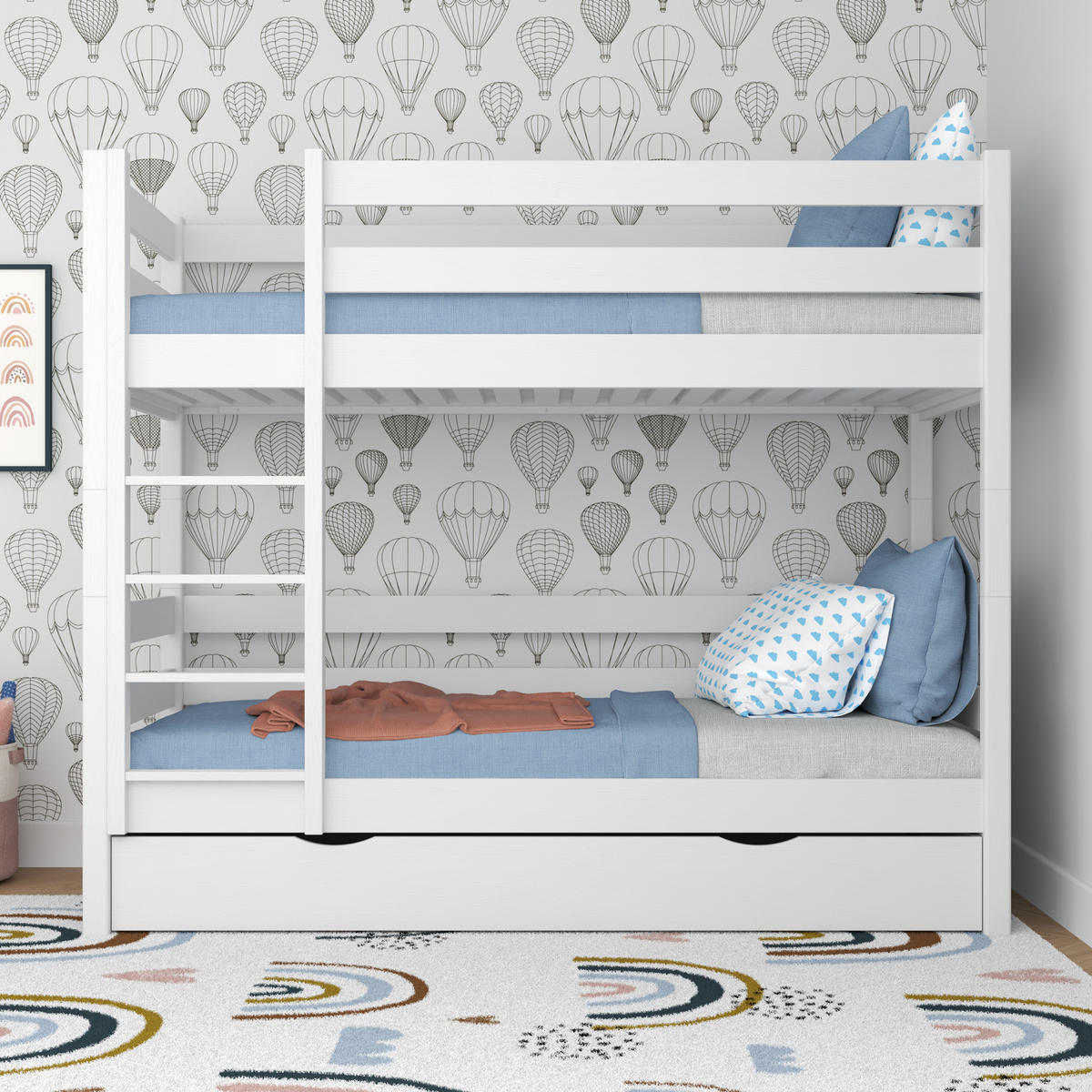 ETAGENBETT N01 mit Schublade Weiß 120/200 - Weiß, Naturmaterialien/Holz (120/200cm) - N-Wood