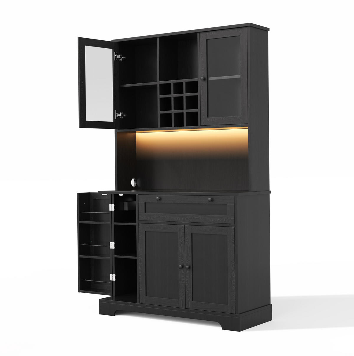 BUFFET 180/105/40 cm in Schwarz mit LED-Beleuchtung und Steckdosenleiste - Schwarz, Holzwerkstoff (105/180/40cm) - Flora Grace