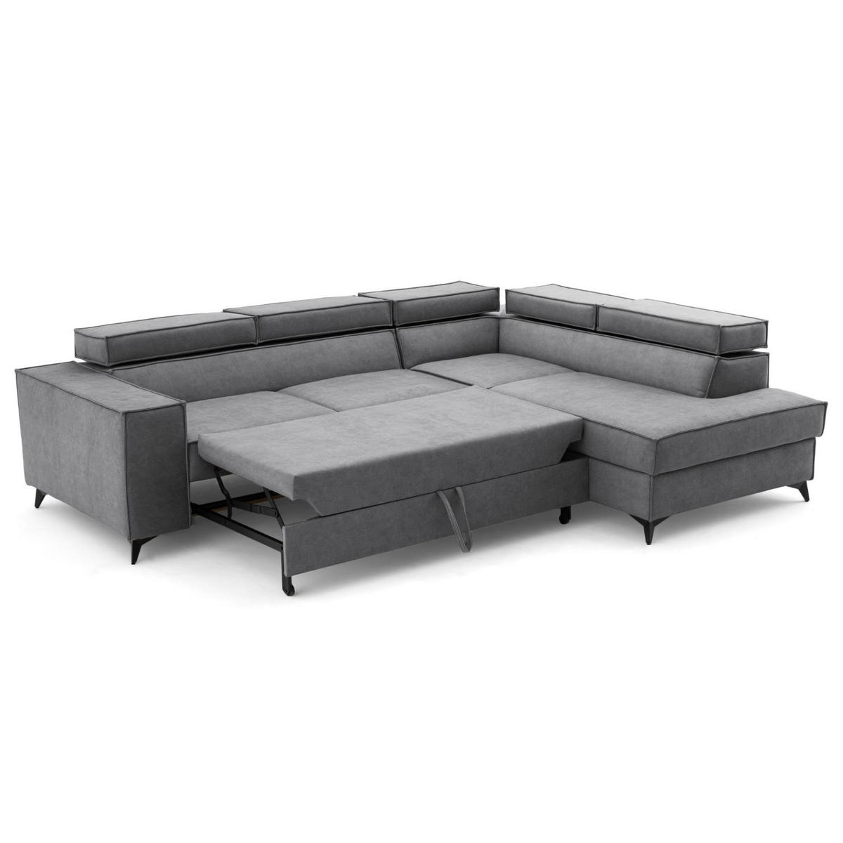 ECKSOFA PURE L Rechts mit Schlaffunktion 127x199 Velours Grau - Schwarz/Grau, Holz/Textil (204/281cm) - Muffo