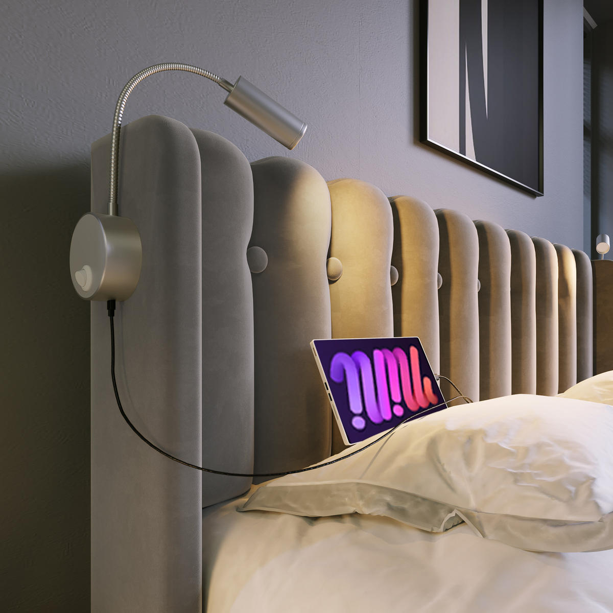 POLSTERBETT 90/200 cm Grau aus Samt mit Bettkasten, Leselicht und USB-Anschluss - Grau, Textil (90/200cm) - Flora Grace