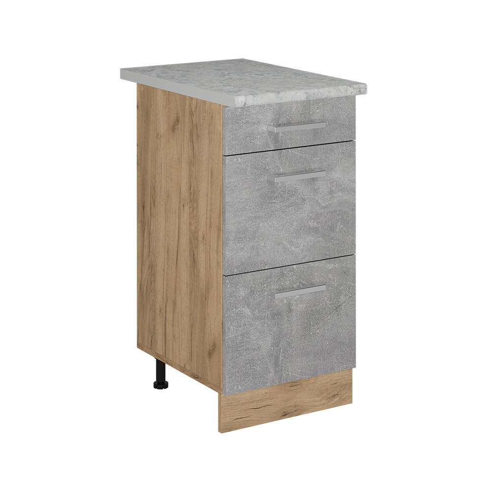 KÜCHENUNTERSCHRANK R-Line Beton 40 cm mit Schubladen, AP Marmor - Honigeiche/Schieferfarben, Holzwerkstoff (40/81.6/60cm) - Vicco