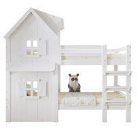 ETAGENBETT 90/200 cm in Weiß mit Dach, Fenstern und Sicherheitsgeländern - Weiß, Holzwerkstoff (90/200cm) - OKMYHOME