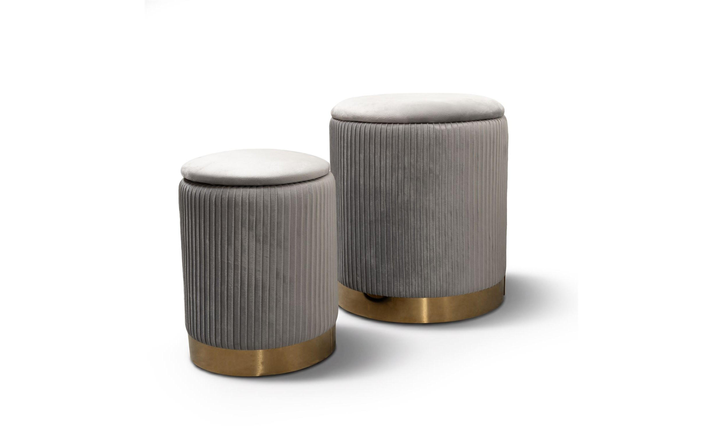 HOCKER-SET GEMINI 37/37/42 cm Grau - Goldfarben/Grau, Textil/Metall (37/42/37cm) - Lookway