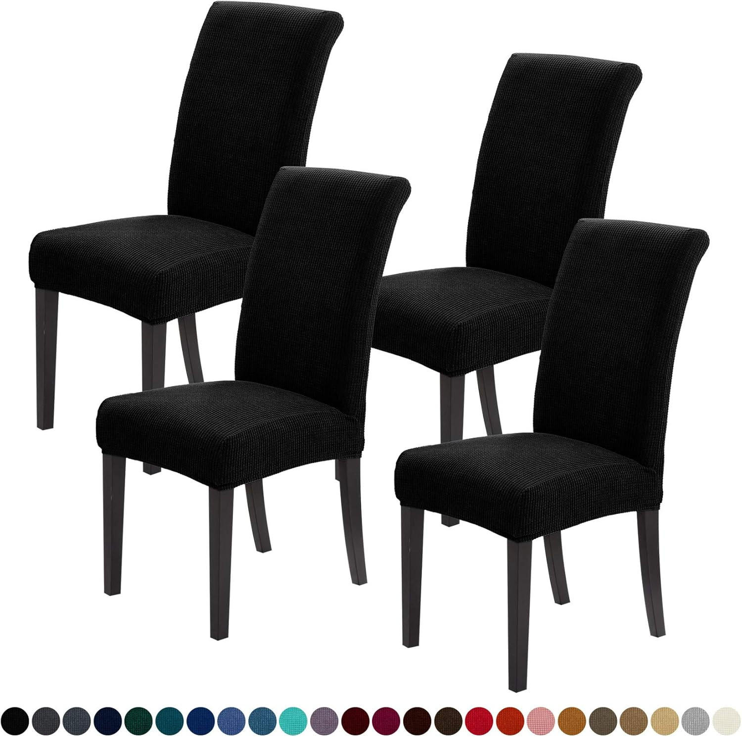 STUHLHUSSE wasserdichte Stretch-Jacquard Schwarz 4er-Set - Schwarz, Textil (38/47cm) - Kaket