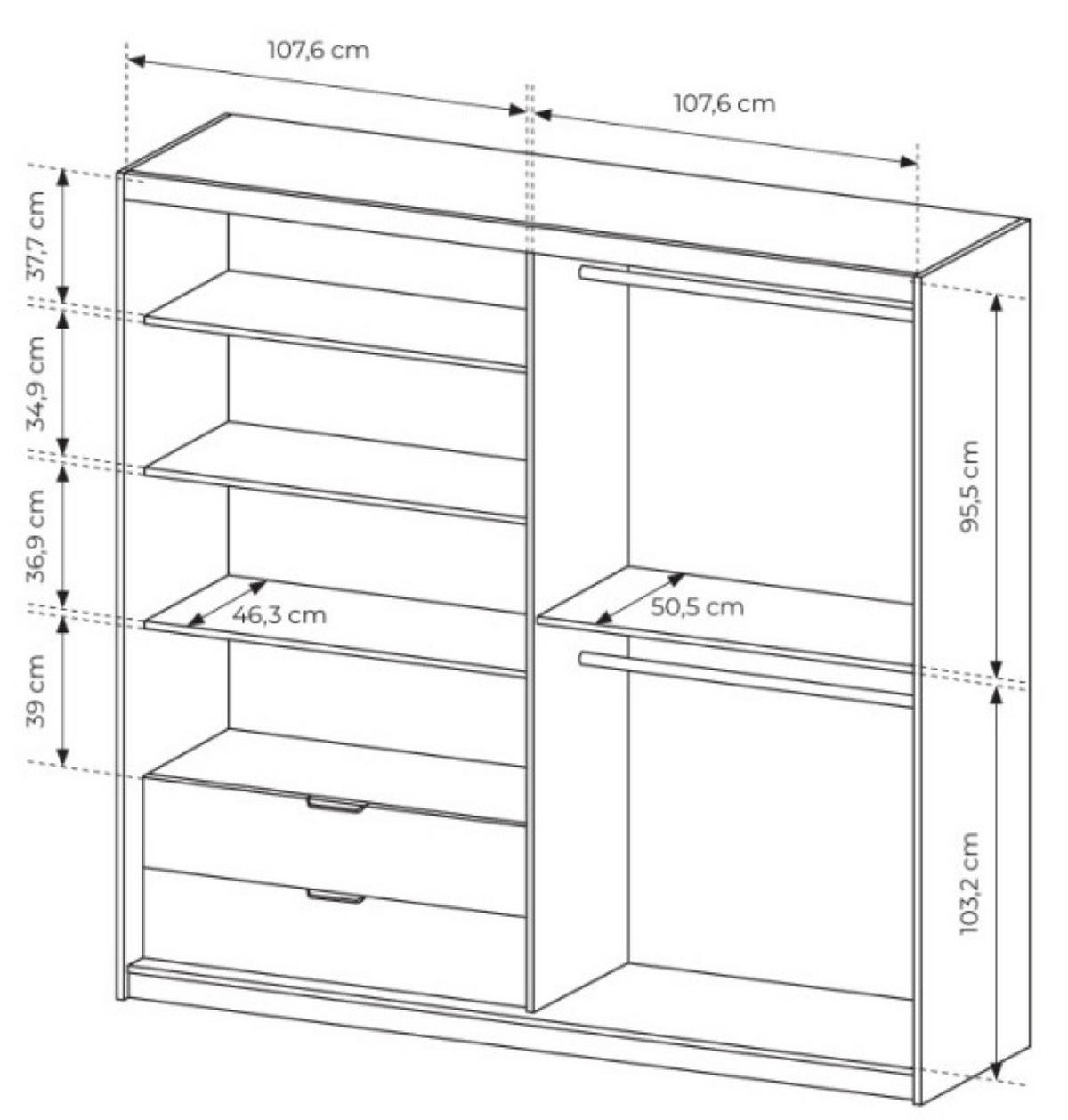 SCHRANK Antrazit Ally Mit Spiegel Und Lamellen Artisan Eiche 220 cm - Braun, Holzwerkstoff (220/210.4/60cm) - Sepro Meble