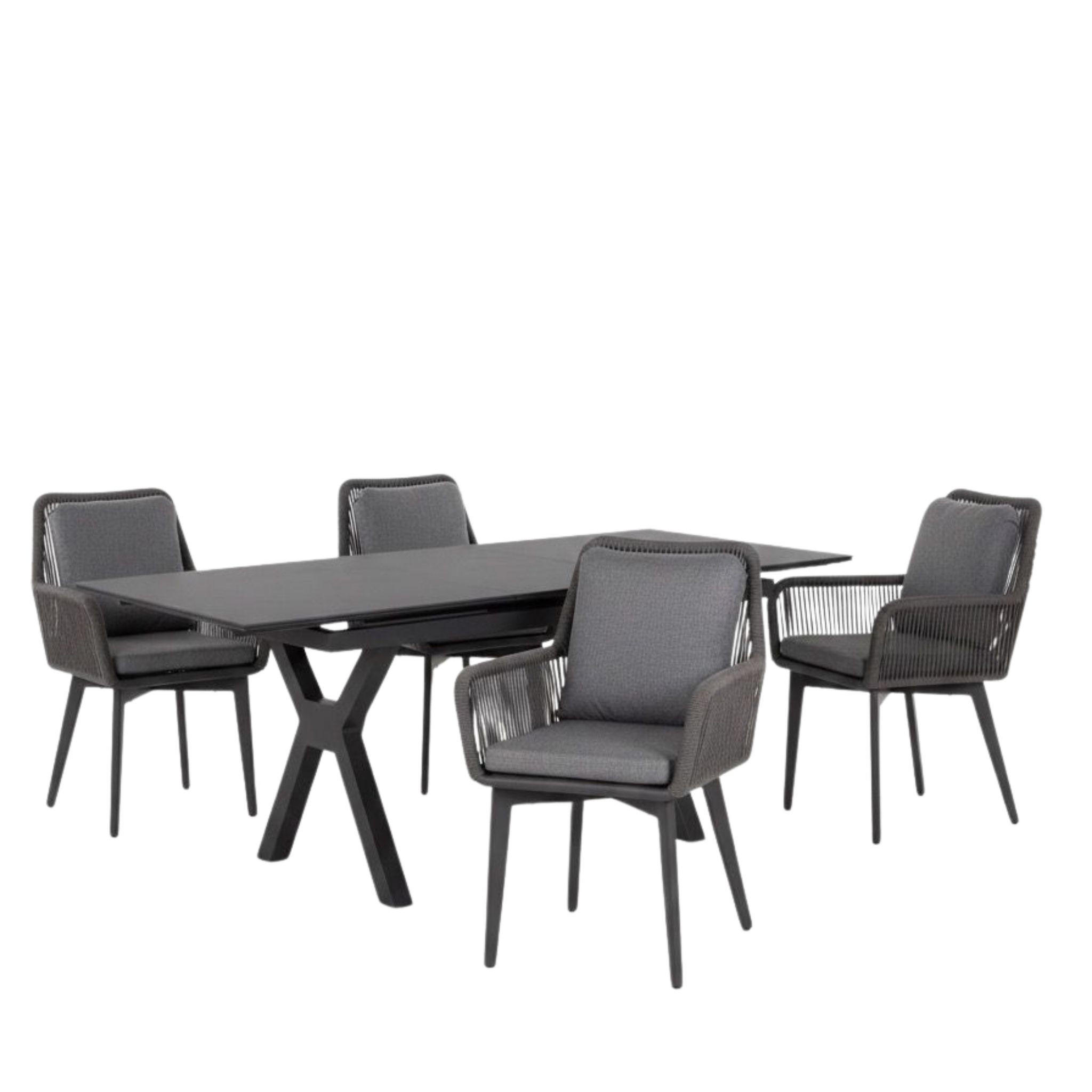 GARTENMÖBELSET Diningsessel Marbella mit Tisch Granada 180 x 90 cm - Grau, Metall - Mr. Deko