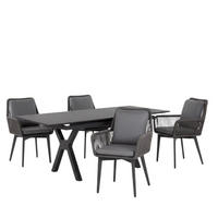 GARTENMÖBELSET Diningsessel Marbella mit Tisch Granada 180 x 90 cm - Grau, Metall - Mr. Deko