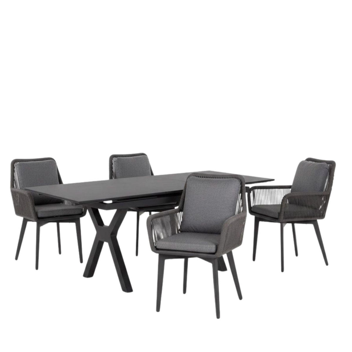 GARTENMÖBELSET Diningsessel Marbella mit Tisch Granada 180 x 90 cm - Grau, Metall - Mr. Deko