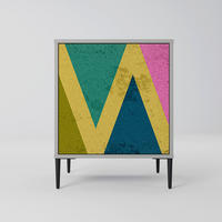 SIDEBOARD COLORFUL TRIANGLES, Grau, 57,5x42x72,5 cm, Schwarze Metallfüße - Multicolor/Schwarz, Holzwerkstoff/Metall (57.5/72.5/42cm) - SpaceRebels