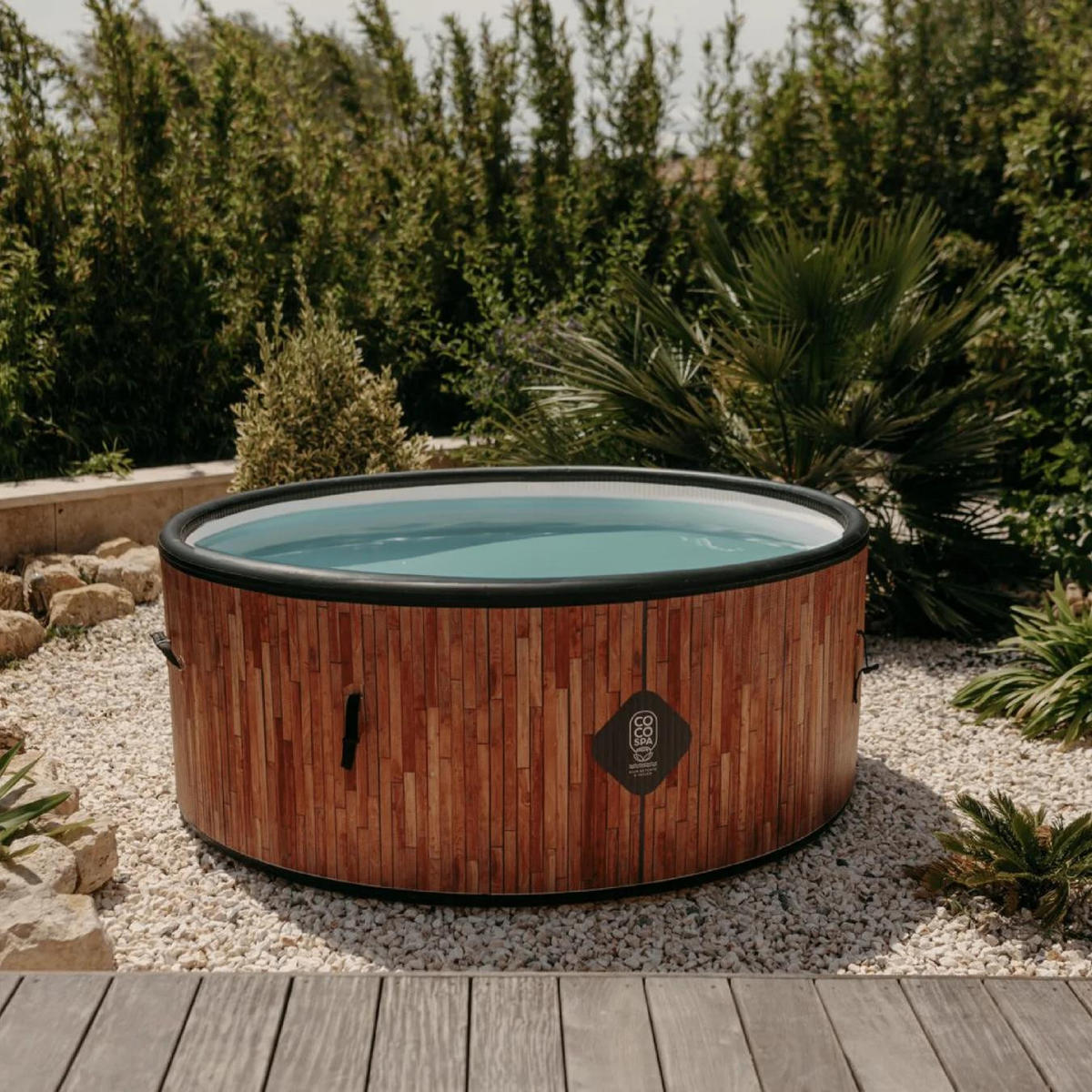 POOL Aufblasbar Ibiza – 180 cm Durchmesser – 1100 Liter – Echtholz-Optik - Braun, Kunststoff (180/70/70cm) - COCO SPA