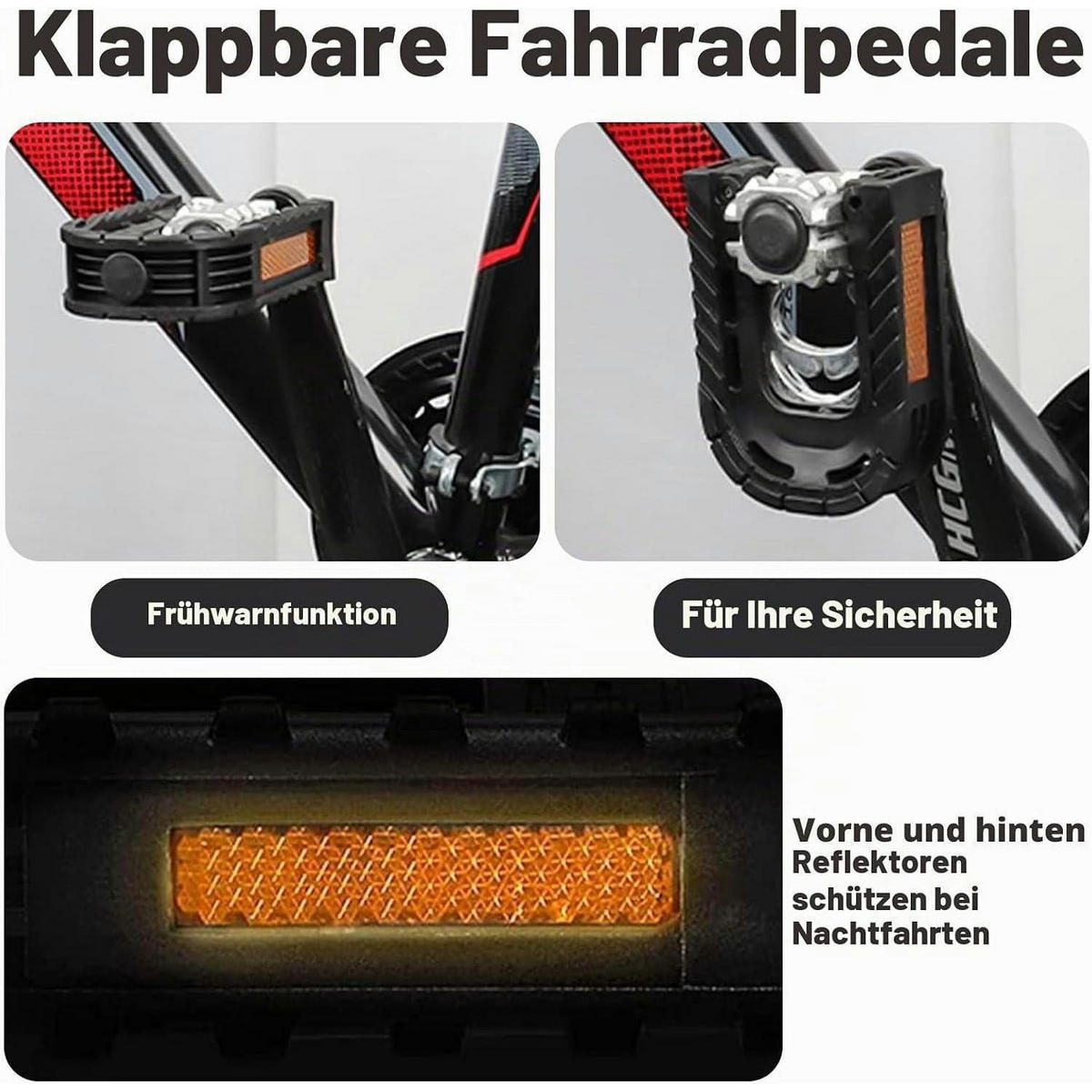 FAHRRADPEDALE Klappbar mit Reflektoren Aluminiumlegierung - Schwarz, Kunststoff (7/3/12.5cm)