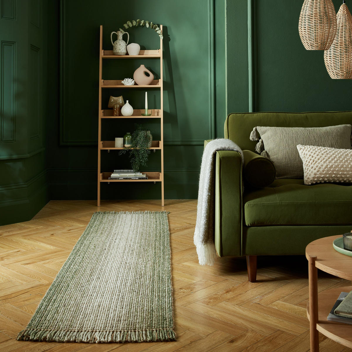 TEPPICH Jute-Wolle-Mix, handgewebt WEAVER, Grün 60x230 cm - Grün, Textil (60/230cm) - KADIMA DESIGN