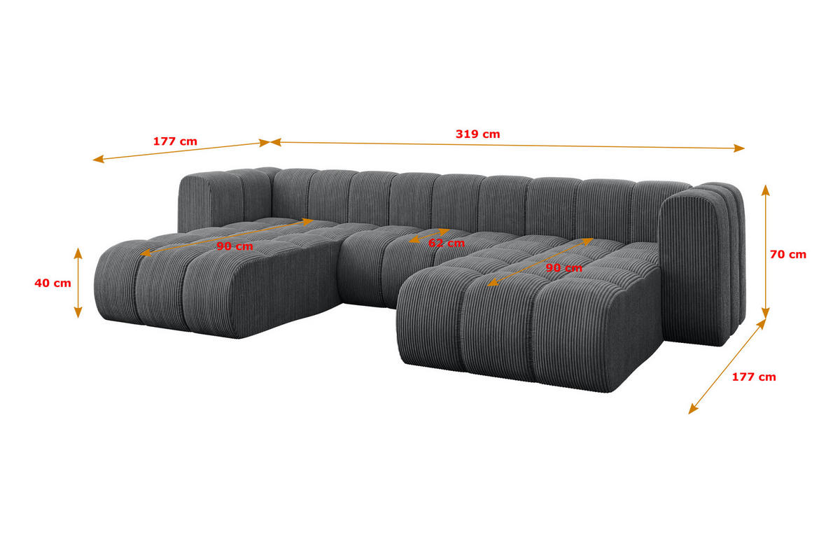 WOHNLANDSCHAFT modulares Sofa Joren-U1 - 319x177x70 cm Dunkelgrau - Dunkelgrau, Holzwerkstoff/Textil (319/70/177cm) - ALTDECOR