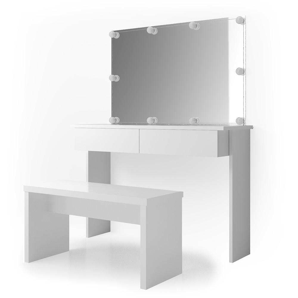 SCHMINKTISCH Azur Weiß 120 cm mit LED Beleuchtung und Bank - Weiß, Holzwerkstoff (120/83/40cm) - Vicco