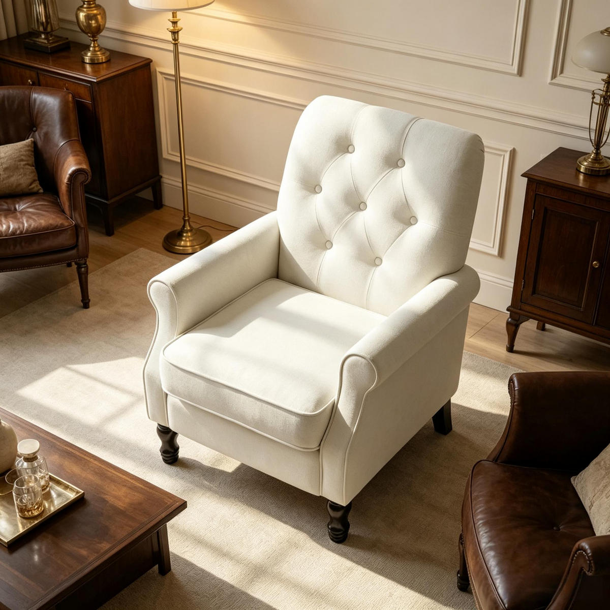 SESSEL Federkissen und Leinenbezug, DE-42175, Creme/Schwarz - Creme, Holzwerkstoff (75/90/69cm) - ComfortXL