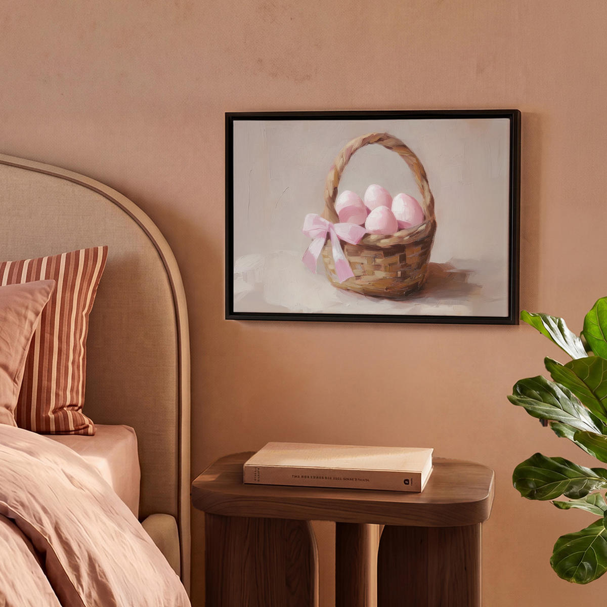 LEINWAND Bilder mit Rahmen - Korb - Eier - Rosa - 40x30 - Beige, Textil (40/30cm) - MuchoWow