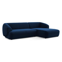 ECKSOFA Rechts Samt Stoff Blau - Blau/Schwarz, Kunststoff/Textil (280/156cm) - Makamii