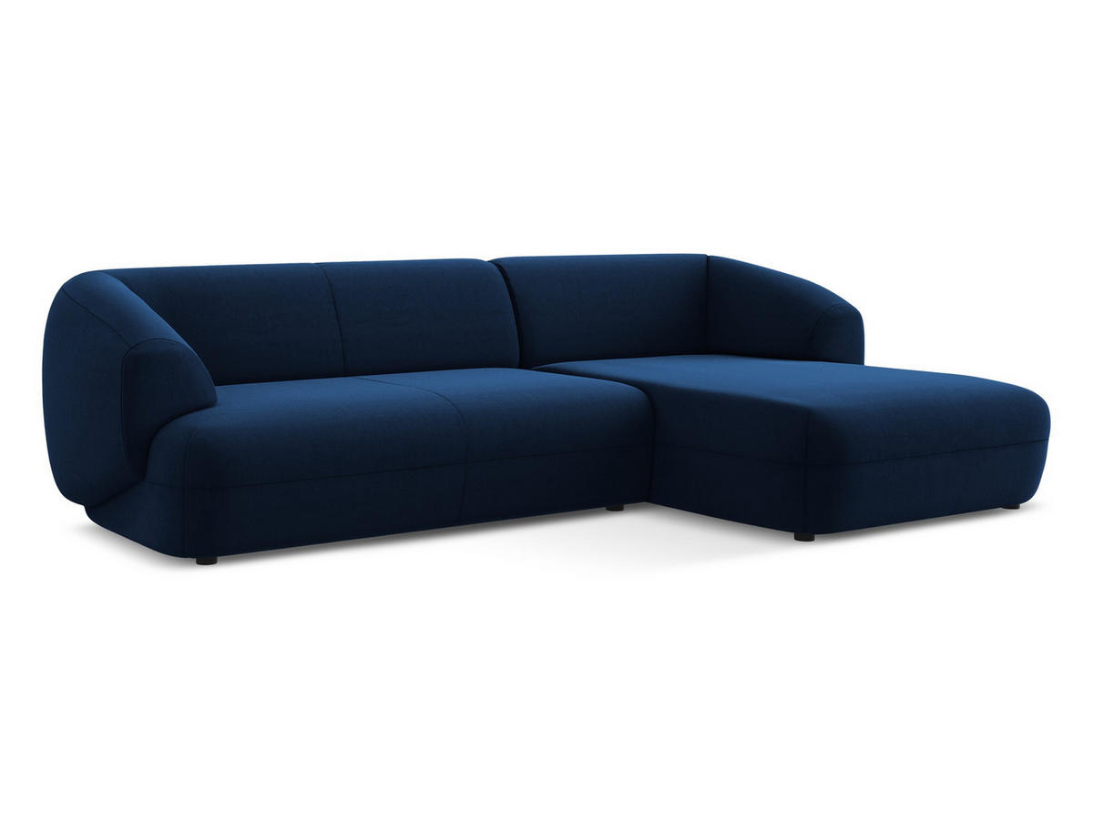 ECKSOFA Rechts Samt Stoff Blau - Blau/Schwarz, Kunststoff/Textil (280/156cm) - Makamii