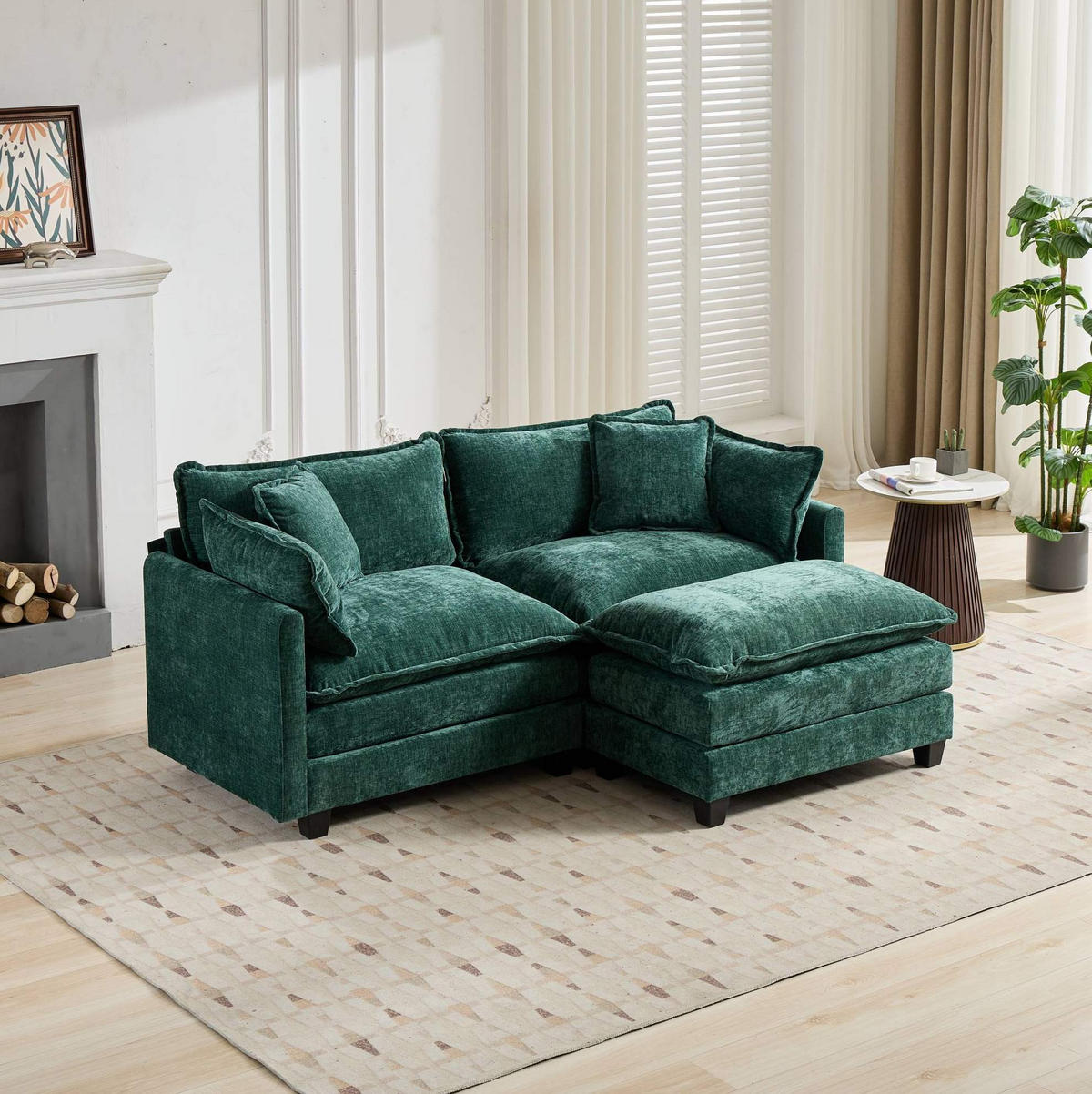 HOCKER aus Chenille 94x58x91 cm in Grün - Grün, Textil (58/51/94cm) - Modfu