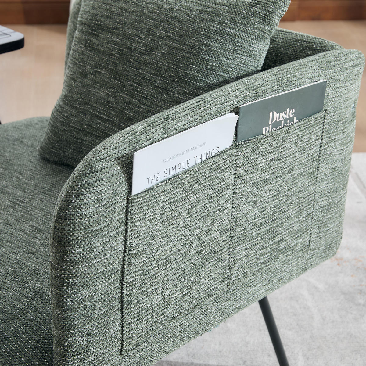 SESSEL mit Beistelltisch und Seitentaschen, Polstersessel Wohnzimmer, Grün - Grün, Textil (64/71/64cm) - PARAFTA HOME