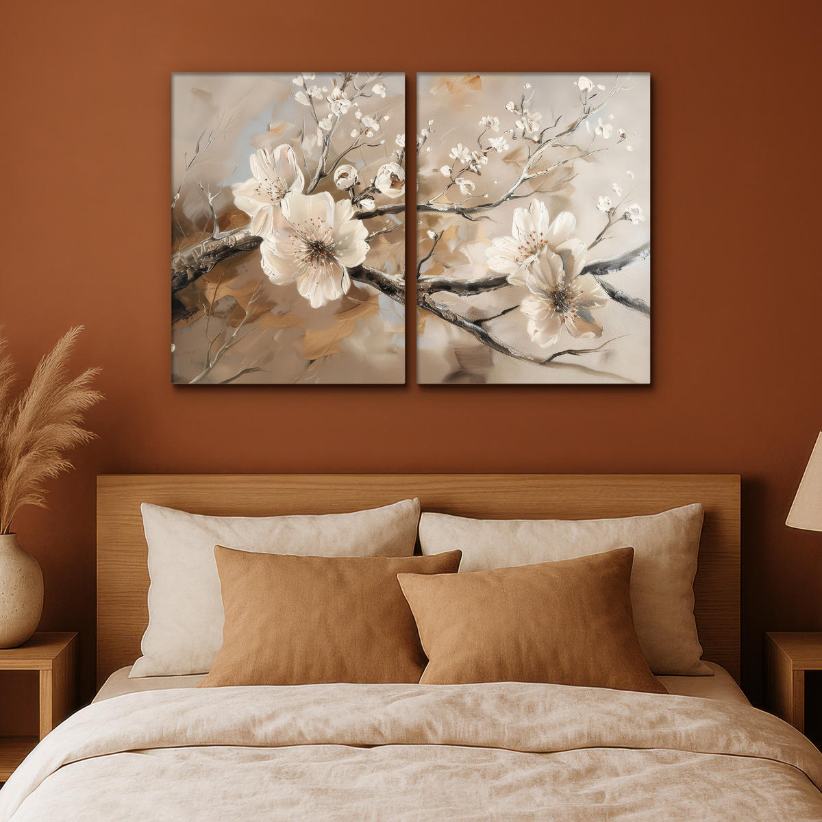 LEINWANDBILD 2er Set Blüte - Beige - Abstrakt - Blumen 120x80 cm - Hellbraun, Textil (120/80cm) - MuchoWow