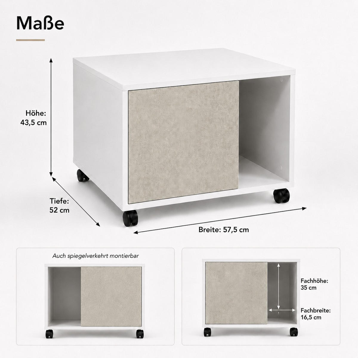 DRUCKERSCHRANK Amira Beton Oxid 43/57/52 cm - Hellgrau, Holzwerkstoff (57.5/43.5/52cm) - SIMPLYFURN