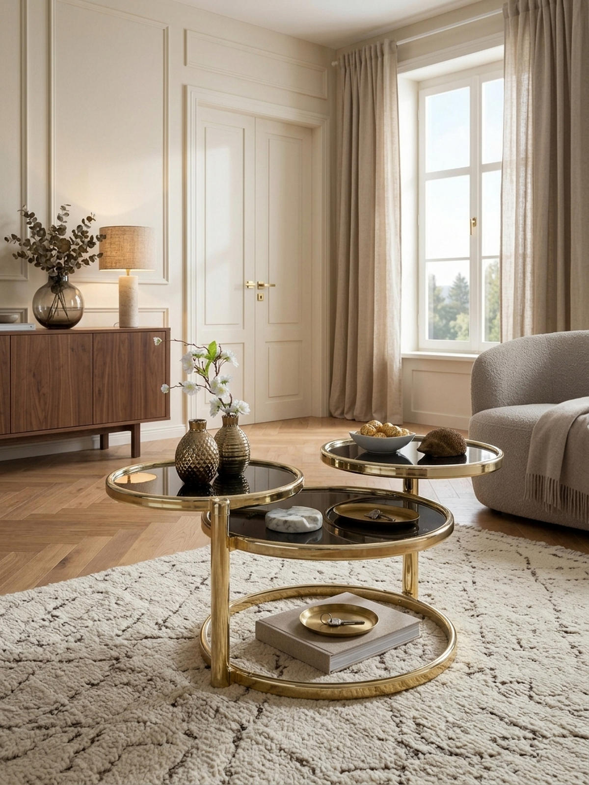 BEISTELLTISCH Glas Stahlgestell Schwenkbare Platten, Gold 58x58x43 cm - Goldfarben, Glas/Metall (58/58/43cm) - KADIMA DESIGN