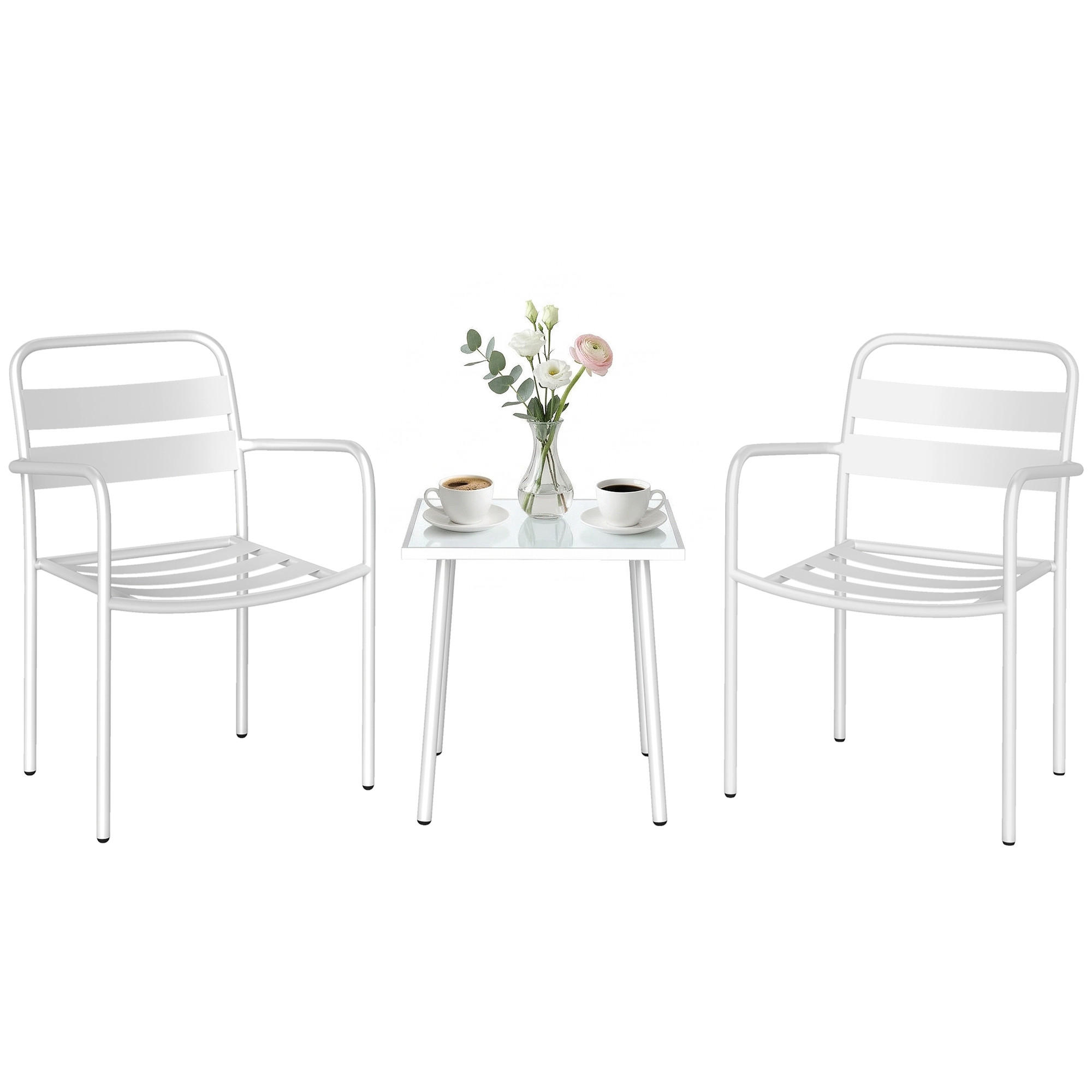 BISTROSET DE-07326 mit Glastisch und Lamellen-Design Weiß - Weiß, Glas/Metall - ComfortXL