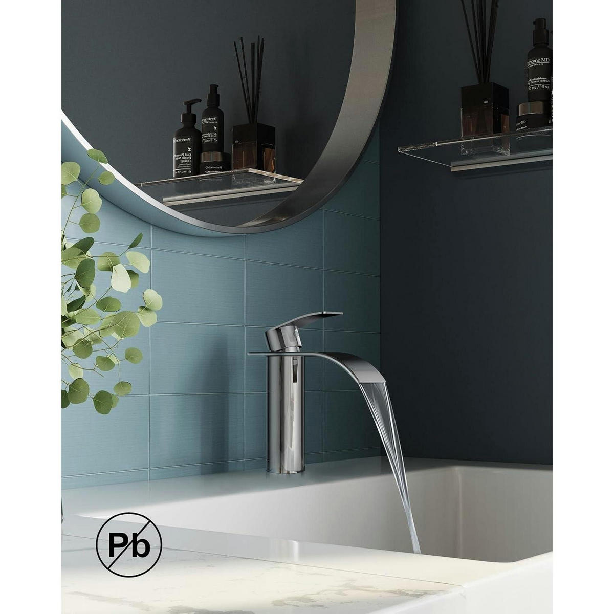 WASCHTISCHARMATUR Wasserfall Einlochmontage polierter Chrom - Silberfarben, Metall (12.7/7.5/17.8cm)