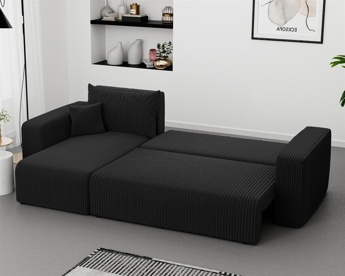 ECKSOFA Luna Mit Schlaffunktion - Schwarz, Holzwerkstoff/Textil (248/145cm) - Fun Möbel