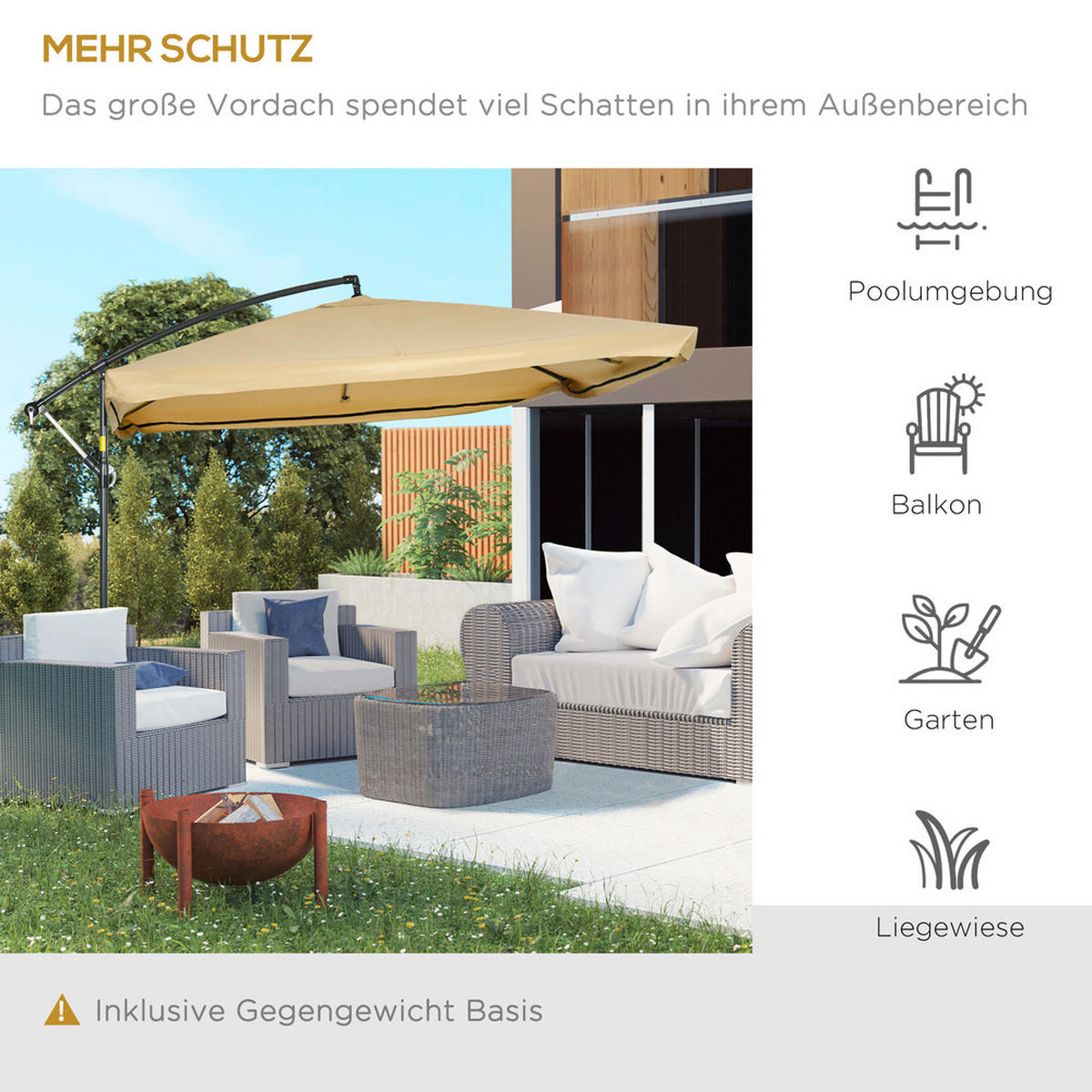 SONNENSCHIRM Quadratisch 295x295cm Neigbar mit Netzseiten und Schirmgewicht - Beige, Textil (295/295cm) - Raelunyi