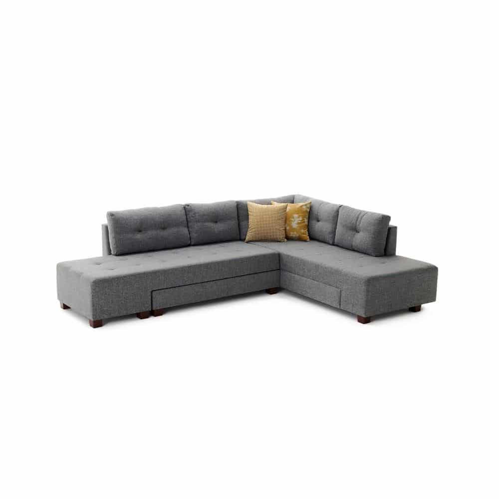 ECKSOFA mit rollbarer Schlaffunktion - Walnussfarben/Grau, Holzwerkstoff/Kunststoff (206/280cm) - myHomelando