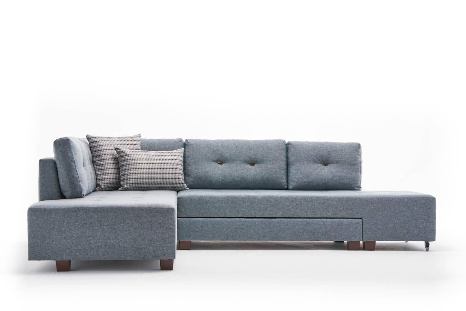 ECKSOFA mit rollbarer Schlaffunktion - Blau/Walnussfarben, Holzwerkstoff/Kunststoff (280/206cm) - myHomelando