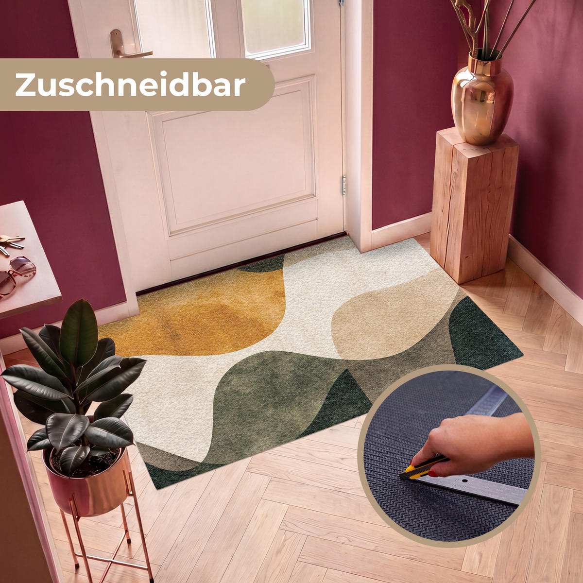 FUSSMATTE Formen - Ockergelb - Abstrakt Flurteppich 150x90 cm - Multicolor, Kunststoff (150/90cm) - MuchoWow