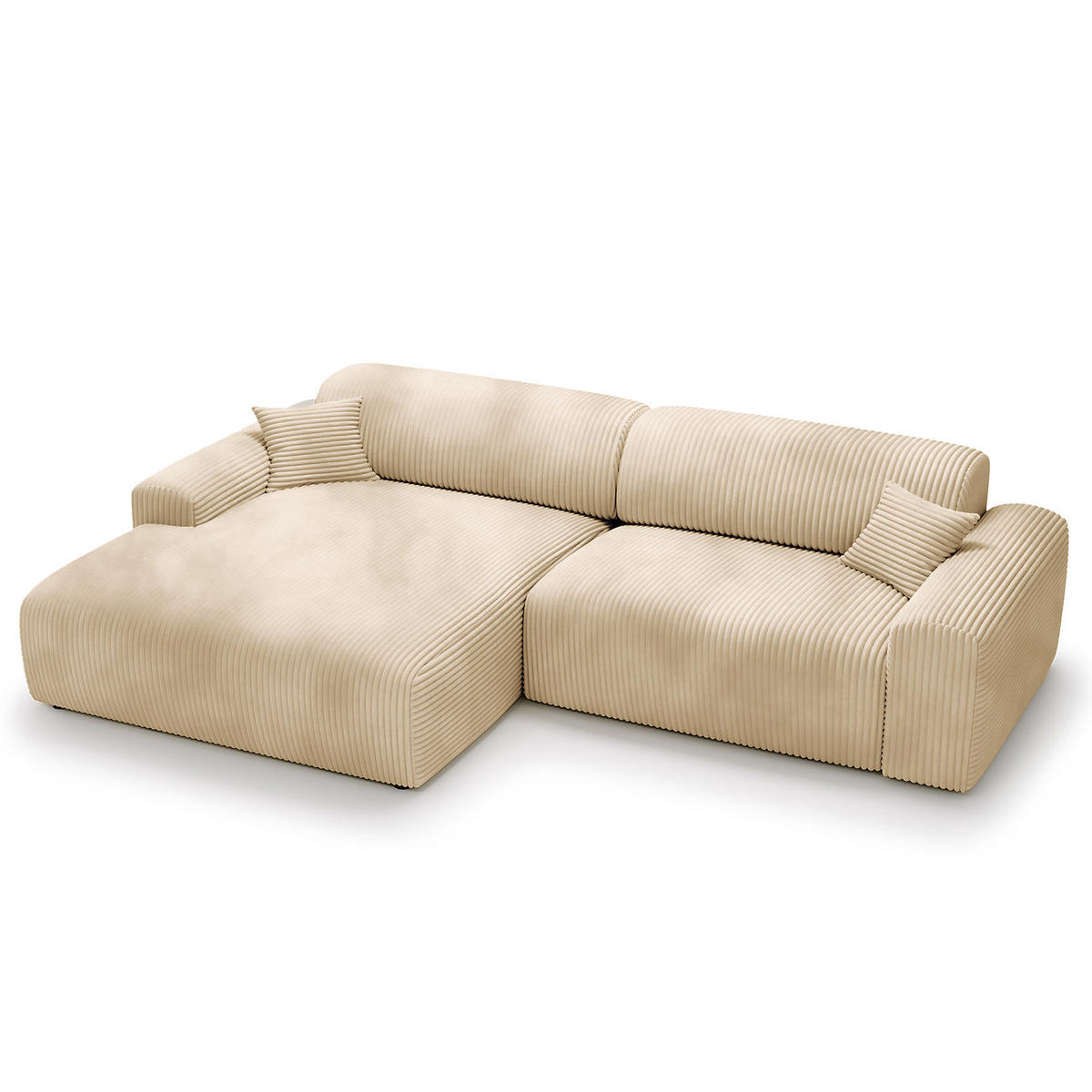 ECKSOFA mit Longchair - Cord - Beige/Schwarz, Kunststoff/Textil (284/178cm) - home24