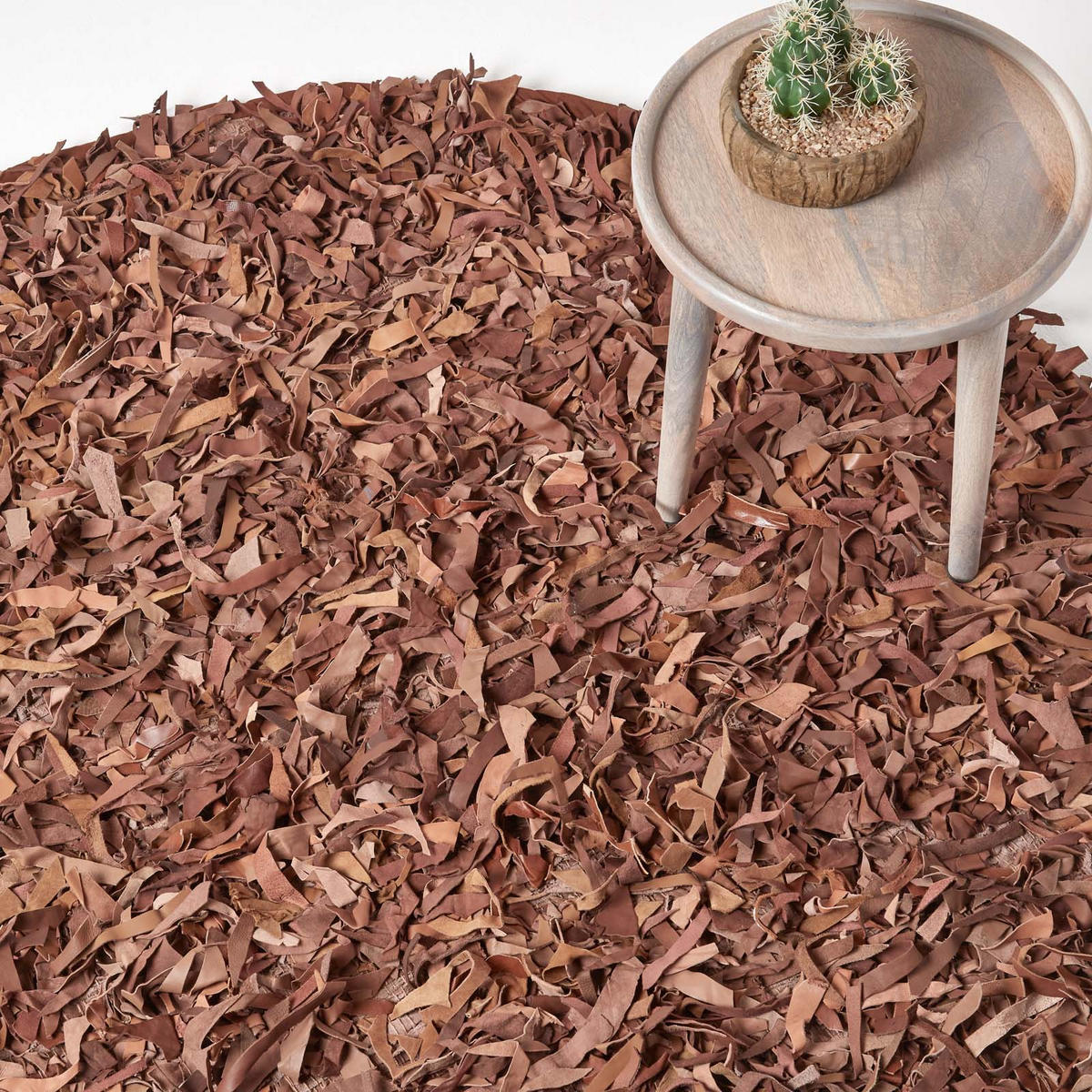 SHAGGY-TEPPICH Dallas rund 150 cm - Cognac, Leder (150/150cm) - Homescapes