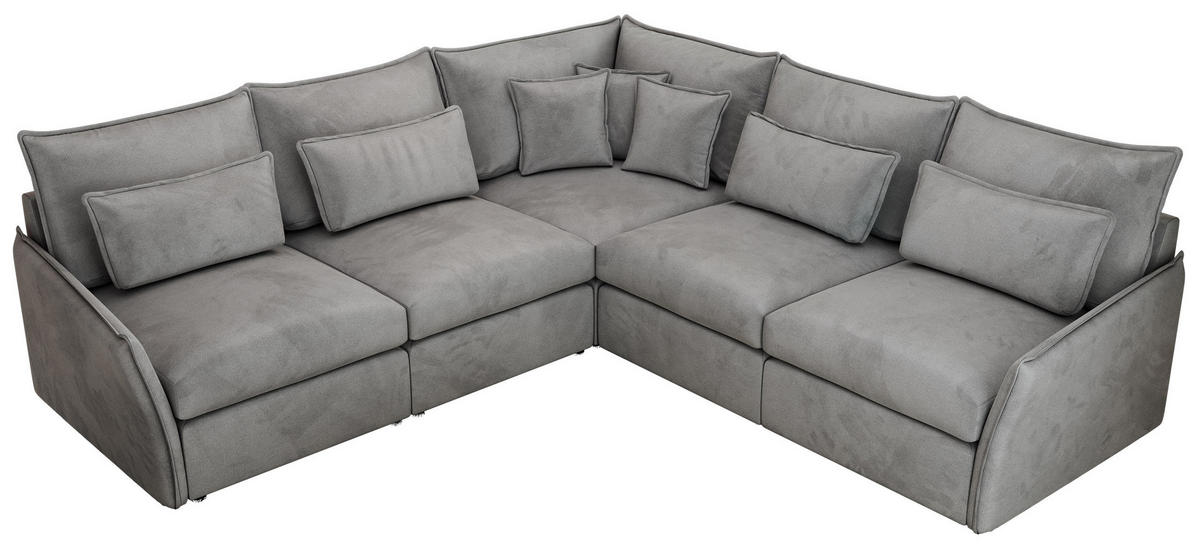 ECKSOFA VERSO L Hellgrau Velvet - Hellgrau/Schwarz, Kunststoff/Textil (270/270cm) - MKS