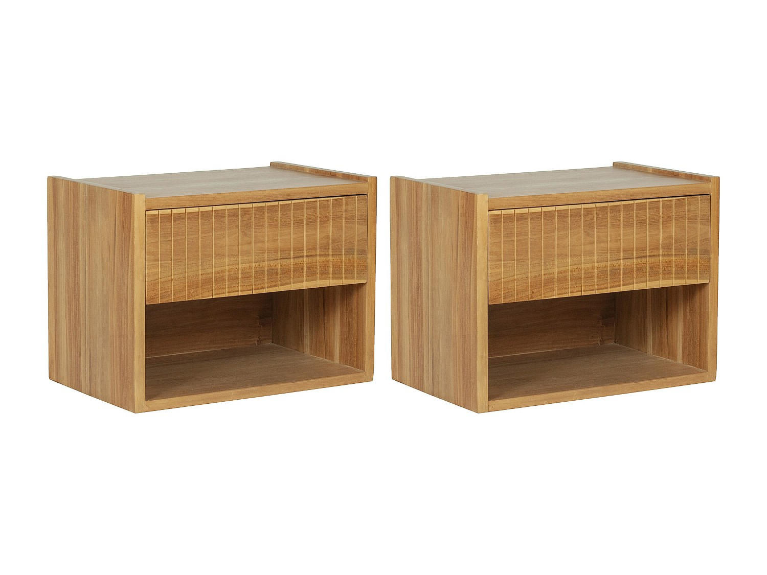 2ER-SET hängender Nachttische – 1 Schublade & 1 Fach – Teakholz – Naturfarben – REVUKA - Naturfarben, Holz (47/35/30cm) - Vente-Unique