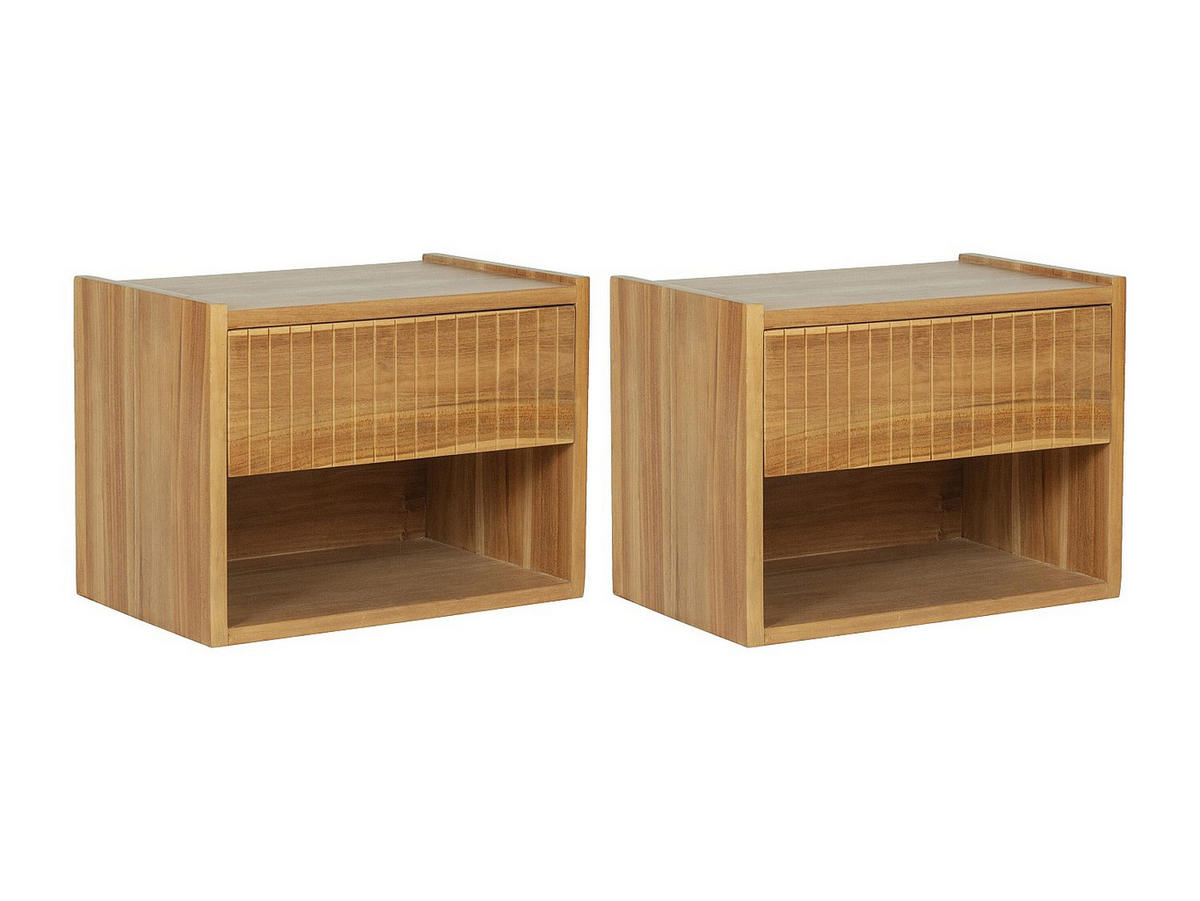 2ER-SET hängender Nachttische – 1 Schublade & 1 Fach – Teakholz – Naturfarben – REVUKA - Naturfarben, Holz (47/35/30cm) - Vente-Unique