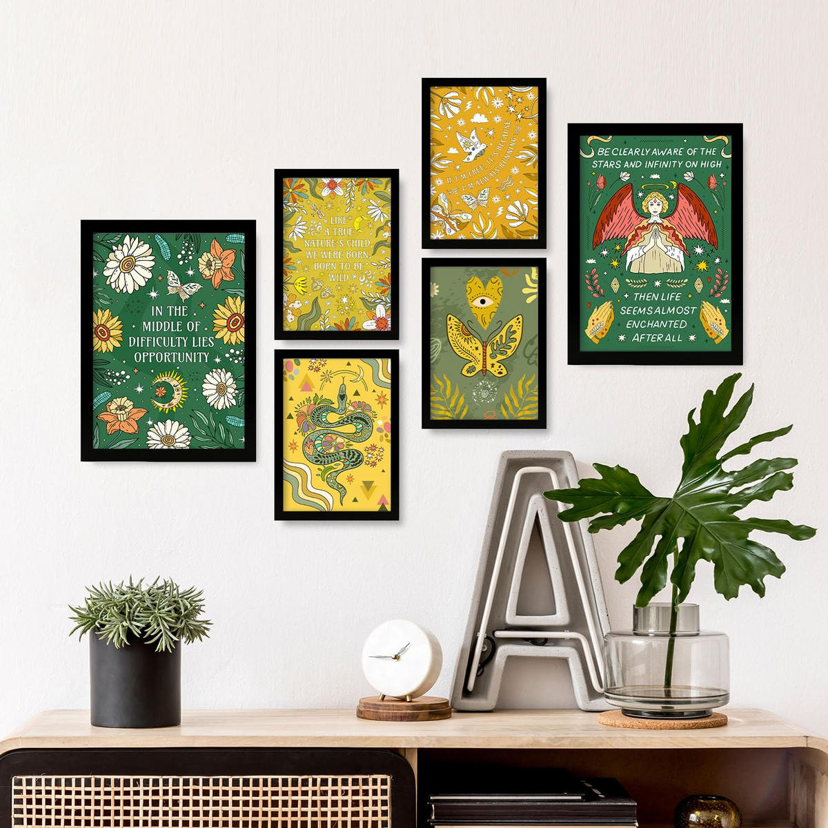 POSTER Set Mit 6 Drucken Von I'M Free In Brilliant Groovy Style Collection Dekorative Rahmen Für Ihr Zuhause Wandkunstdruck A3 & A4 Schwarzer Rahmen - Schwarz, Papier (29/3cm) - Nacnic