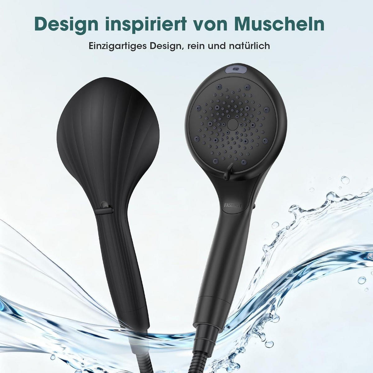 DUSCHKOPF mit Filter Schwarz 8 Strahlarten 2M Schlauch - Schwarz, Kunststoff (13/12.7/29.5cm)
