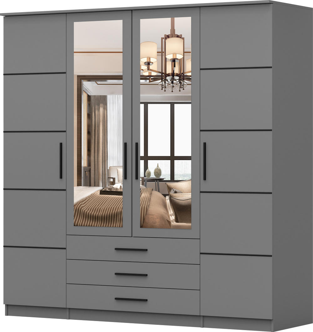 DREHTÜRENSCHRANK Santi 4D Grau - Schwarz/Grau, Glas/Holzwerkstoff (200/210/64cm) - imoebel24