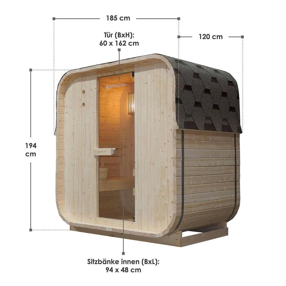 FASSSAUNA Nolvik M inkl. Zubehör-Set - Naturfarben, Holz (185/194/120cm) - Artsauna