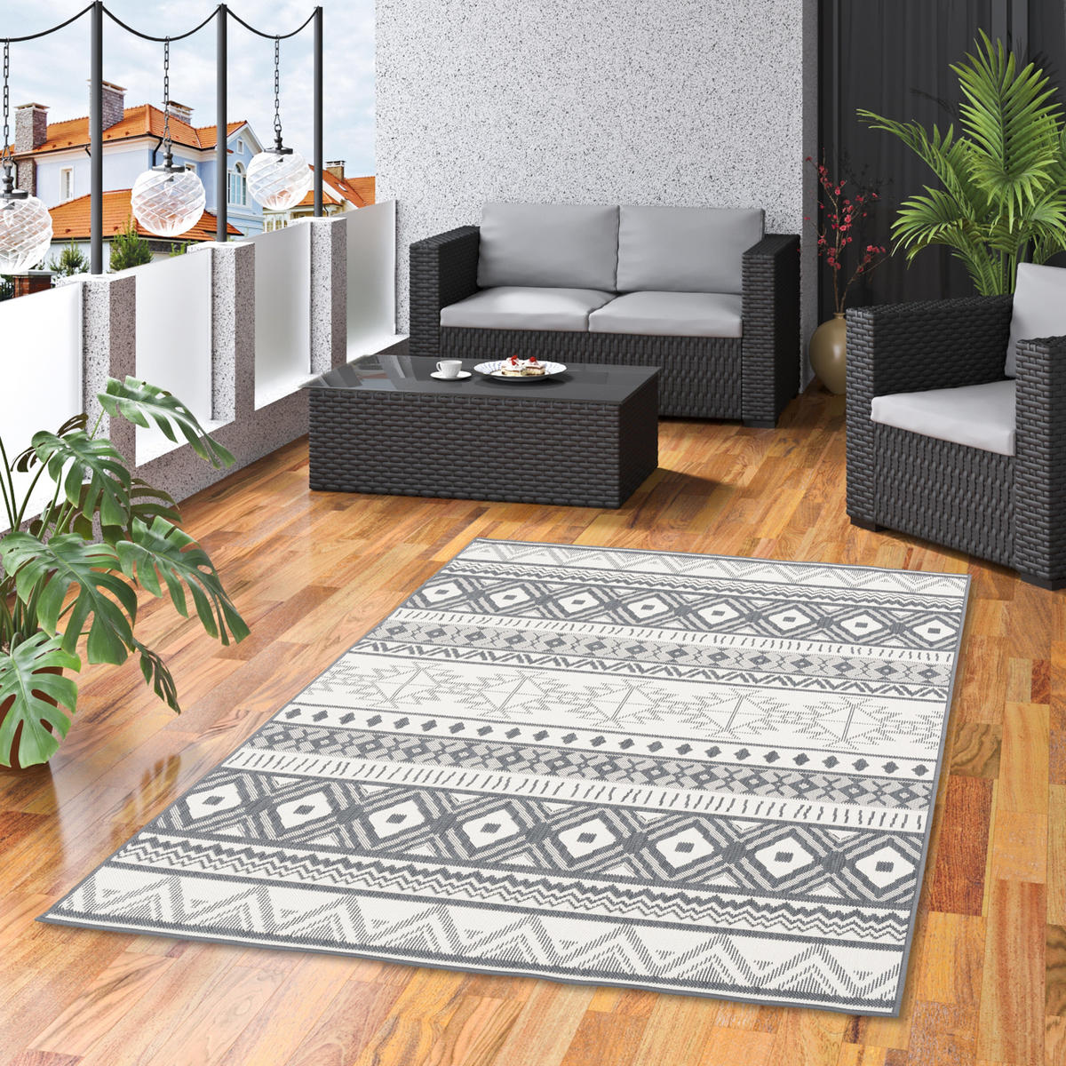 IN- UND OUTDOOR TEPPICH BEIDSEITIG CAPE COD ETHNO - Grau, Textil (120/160cm) - Pergamon