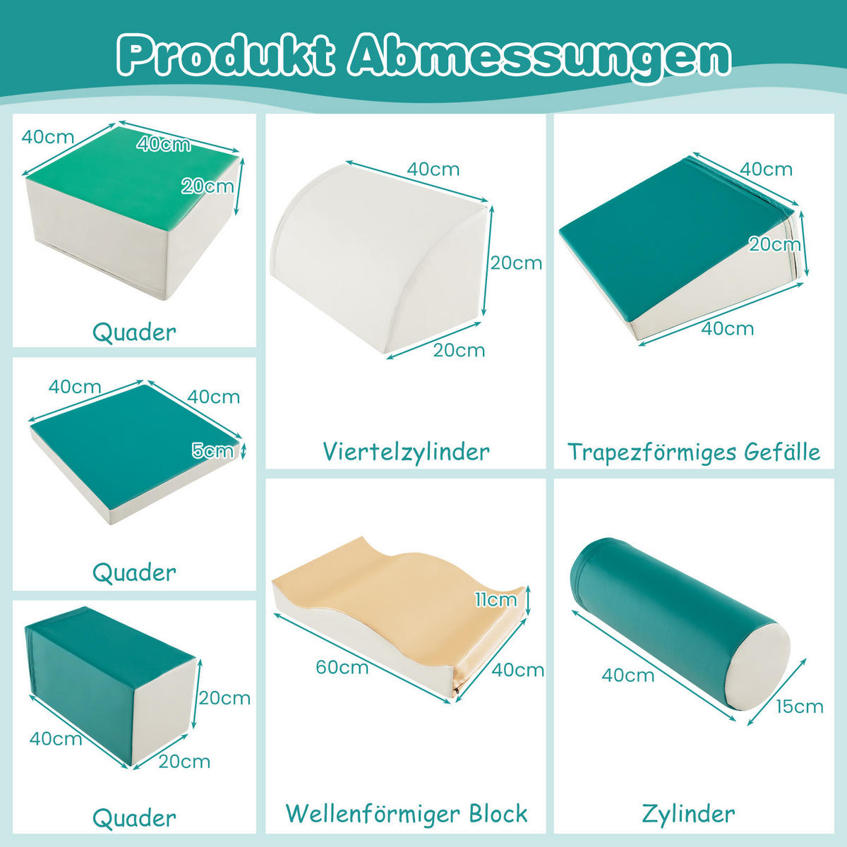 SCHAUMSTOFFBLOCK Grün (7-teilig) - Grün, Leder (40/20/40cm) - COSTWAY
