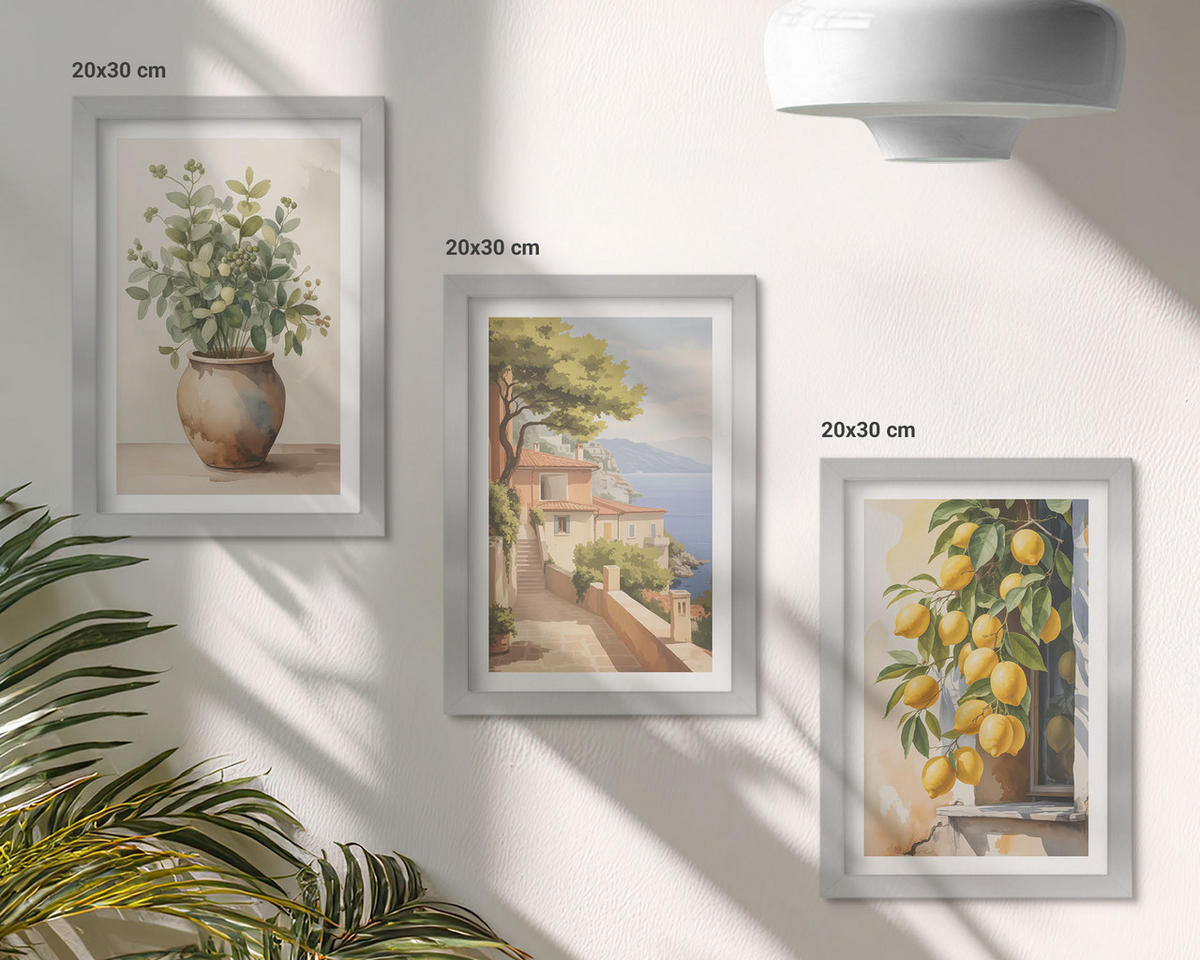 BILDER SET 3er Set - 20x30 cm Silberner Rahmen - Blumen in einer Vase, ein Meer aus Zitronen - Silberfarben, Kunststoff (20/30cm) - TULUP