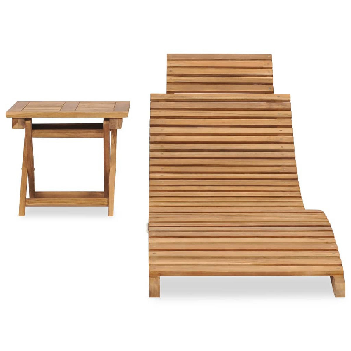 KLAPPBARE Sonnenliege mit Tisch Massivholz Teak - Braun, Holz (50/55/175cm) - furnicato