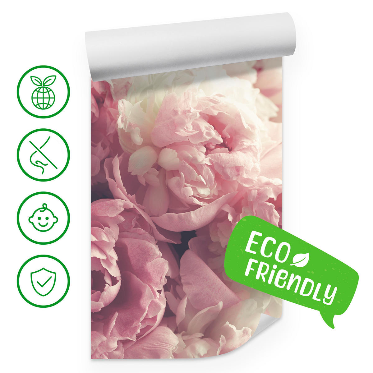 FOTOTAPETE Vintage-Pfingstrosen Blumen 3D 300x210 - Beige/Rosa, Papier (300/210cm) - Muralo